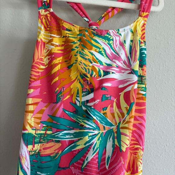 Garnet Hill Girl's Size 12 Tropical Leaf Floral Colorful One Piece Swimsuit - Picture 2 of 5